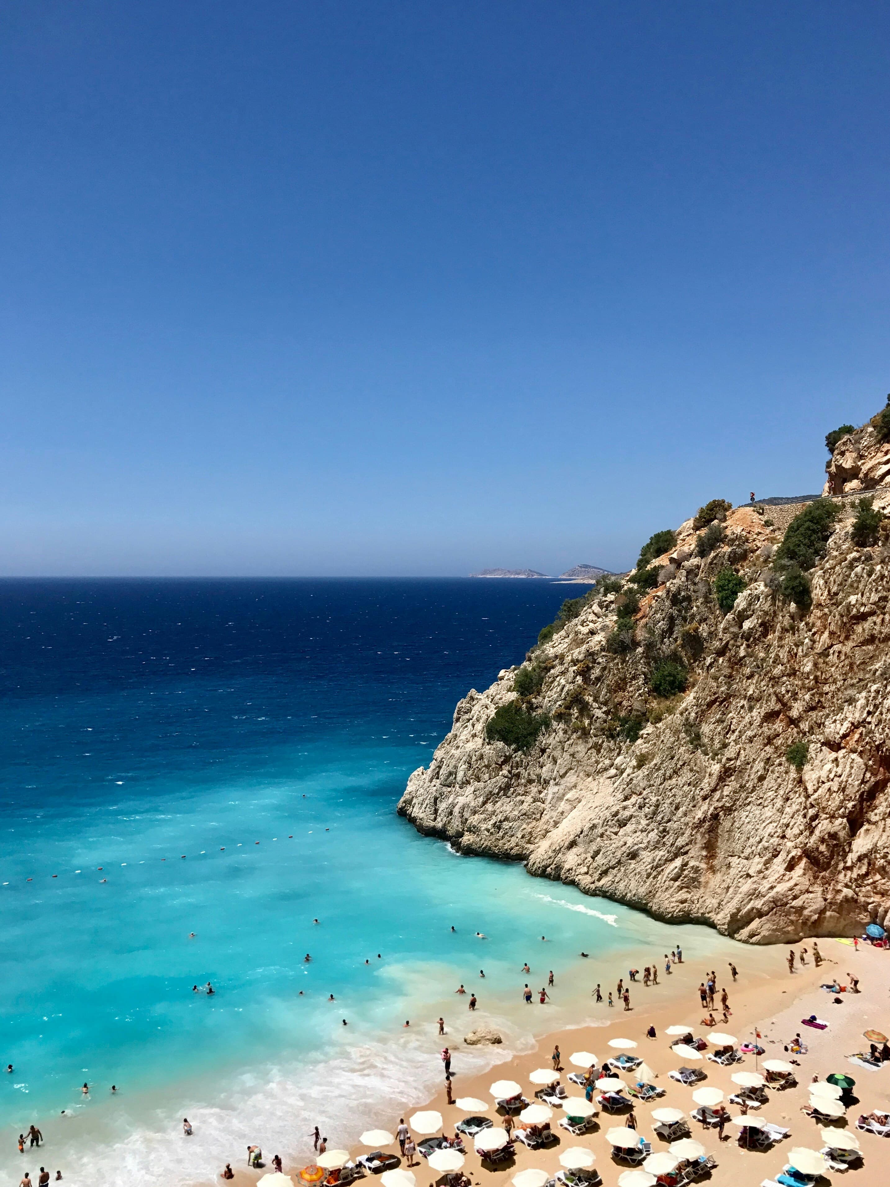 Alanya harbour and coastline with castle hill behind